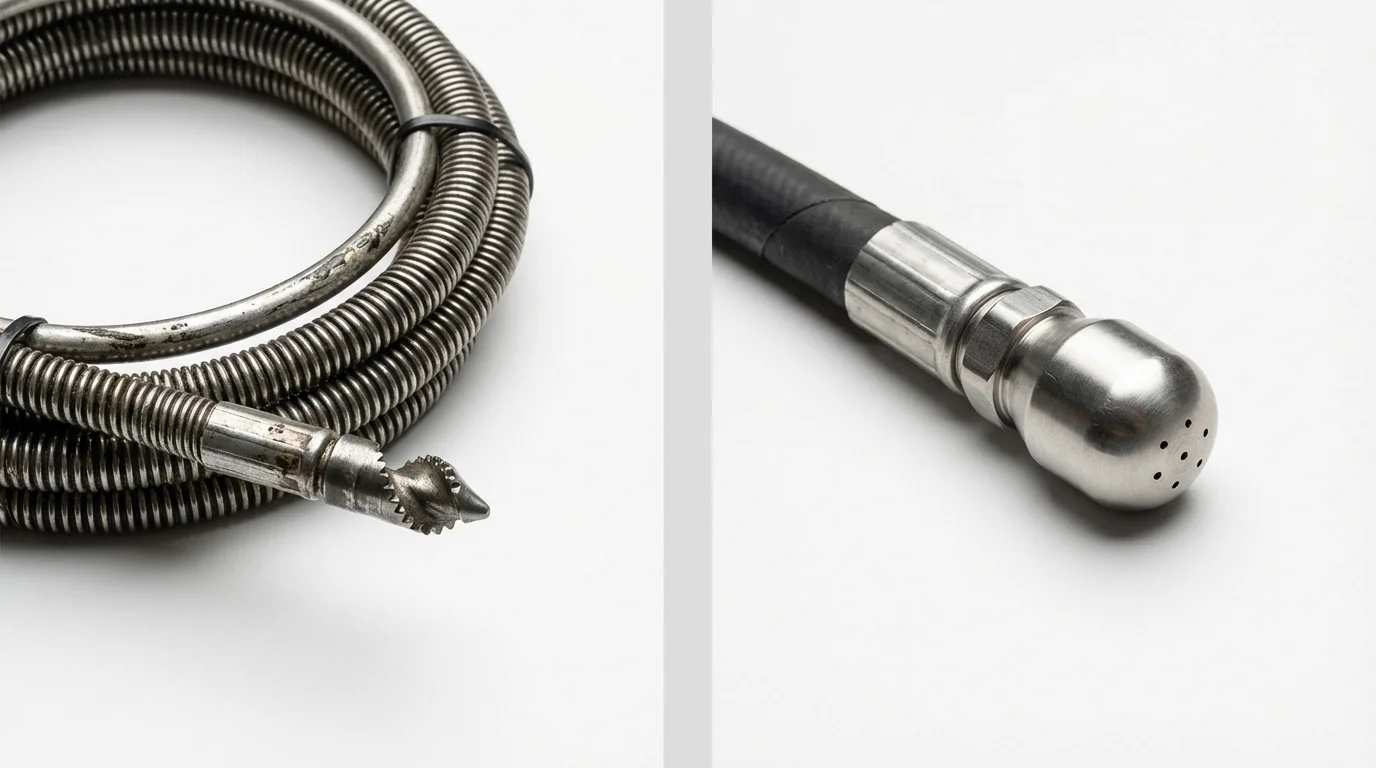 Drain snake cable and hydro jetting nozzle used for drain cleaning in Chatham, NY