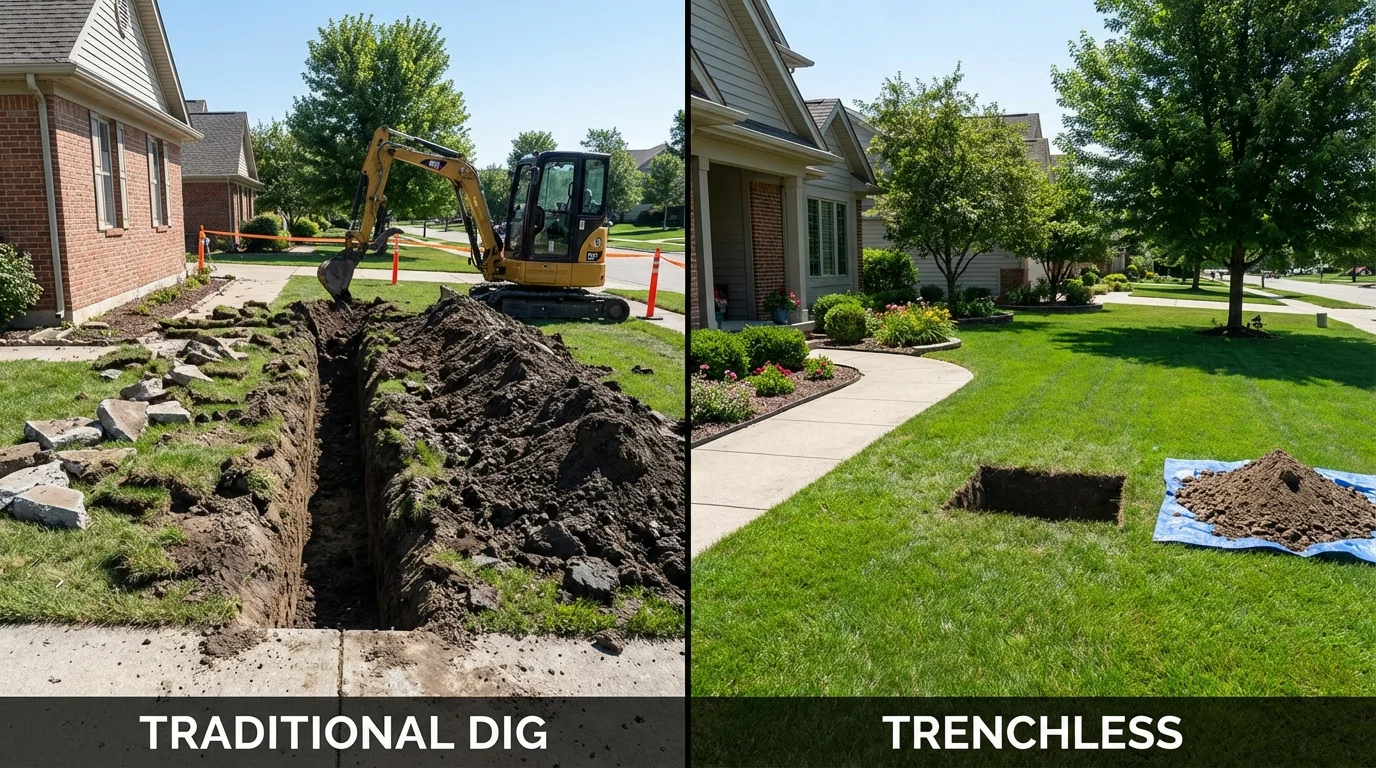 Trenchless sewer repair with minimal yard damage versus traditional excavation in Chatham, NY